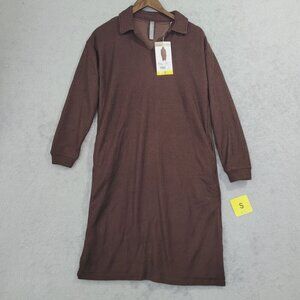 NEW Mondetta Collared Long Sleeve Dress Made  EcoVero Fabric Small Ribbed// 25CT